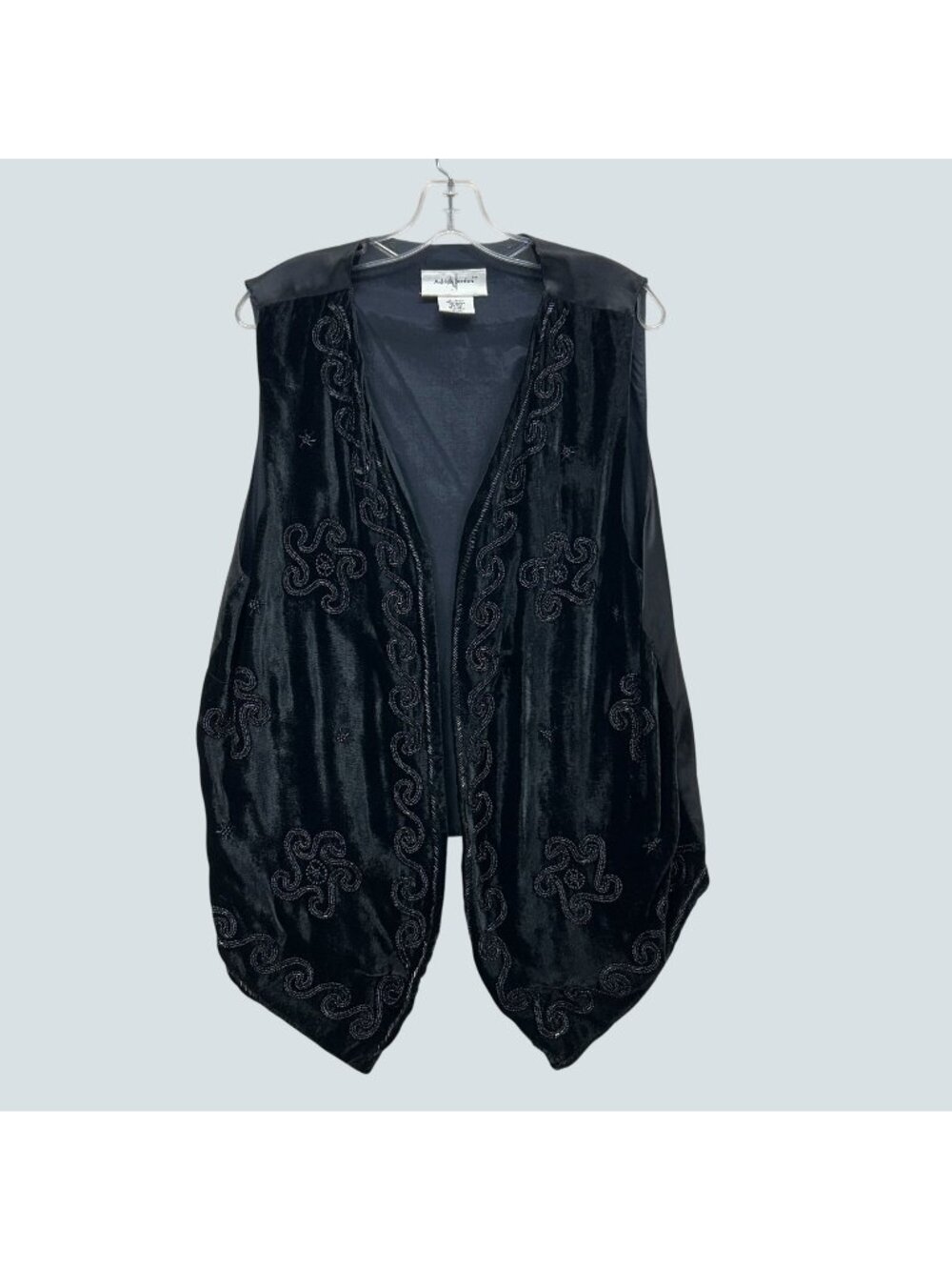 Vintage Adrian Jordan Black Velvet Beaded Open Front Vest Womens Sz 14/16 India